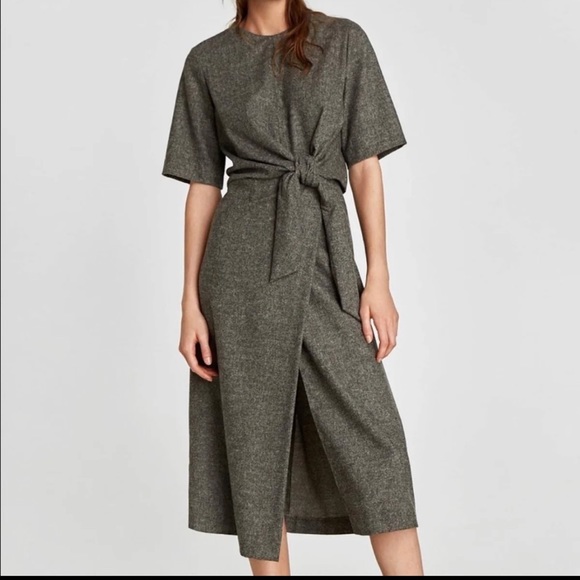 Zara Dresses & Skirts - Zara WOOL KNOTTED DRESS-long dress-8541/795-gray SZ L